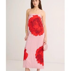 Suboo Emilia Sleeveless Satin Floral Maxi Dress Pink Red